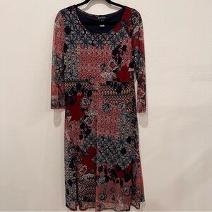 Enfocus studio women’s printed midi burgundy dress mesh floral Y2K academia 12